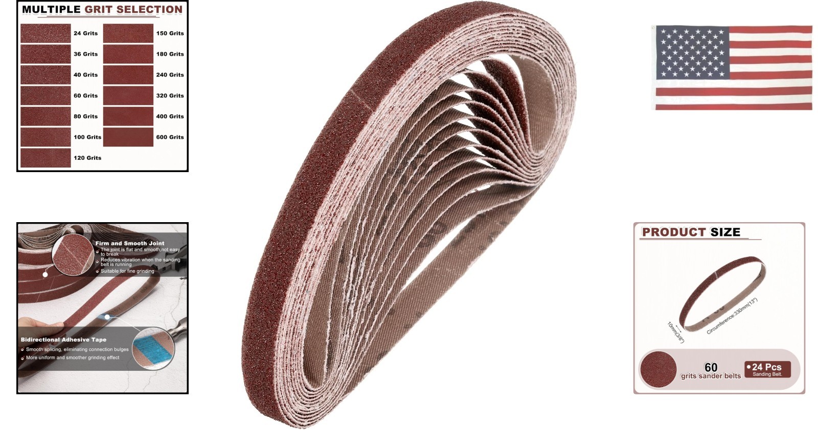 3/8 x 13 Inch Aluminum Oxide Sanding Belts, 60 Grit, 10 Pack, Fits 3/8 x 13 I…