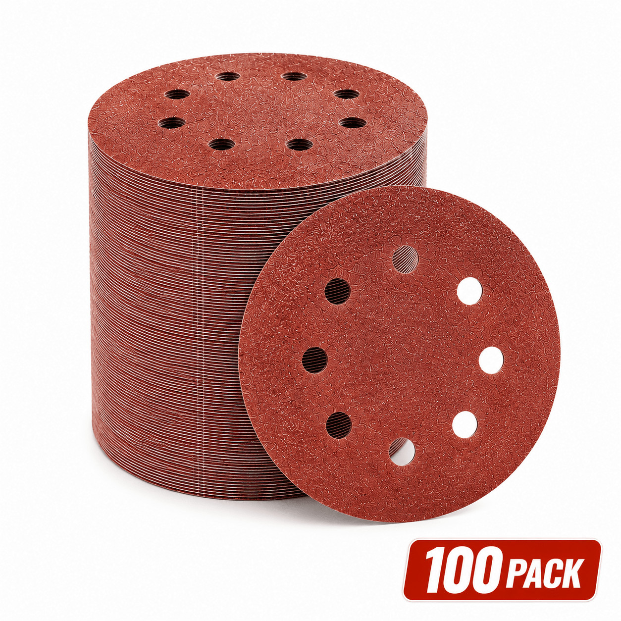 5″ 8 Hole Hook & Loop Sanding Discs Flocked Back Red/yellow Abrasive Pads