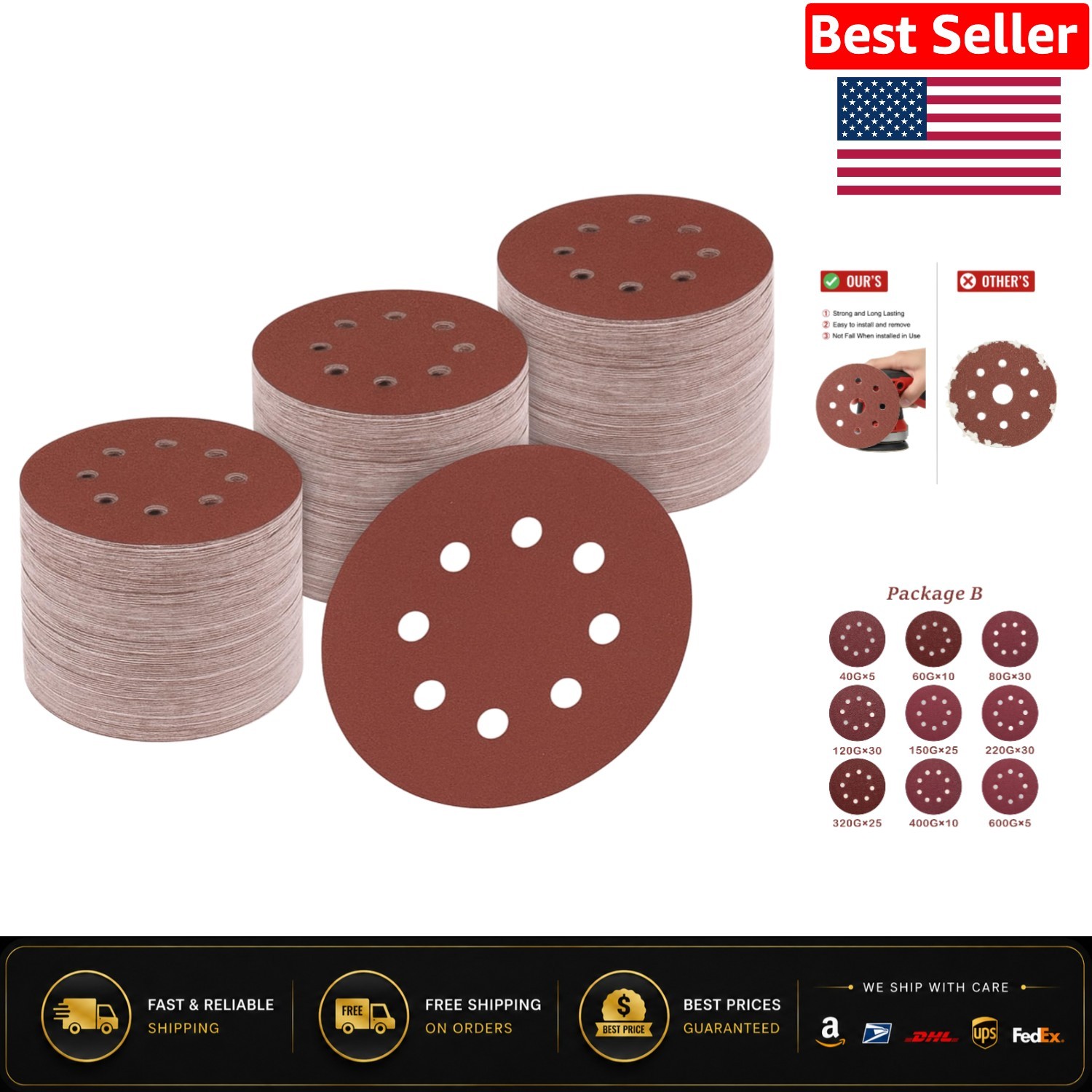 Versatile 5-Inch 8-Hole Sanding Discs – 170PCS Assorted Grit for Smooth Finishes