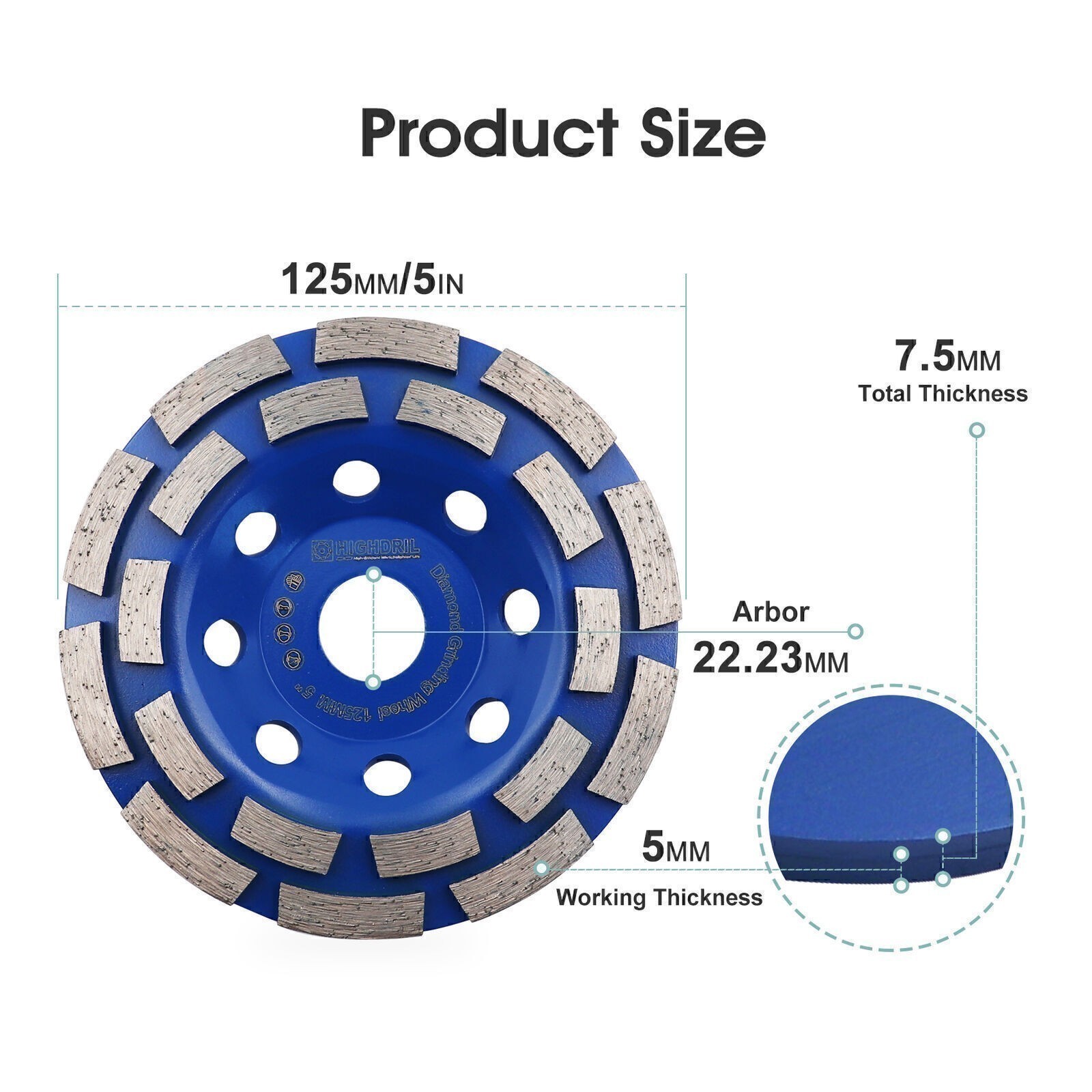 Diamond Double Row Grinding Wheel for Concrete Masonry Granite 4/4.5/5/7 in
