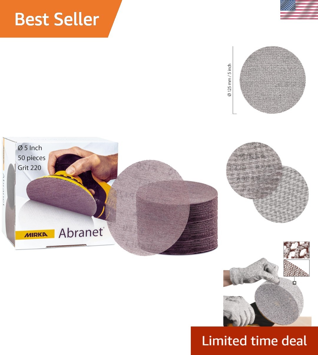 Professional Quality Abranet Net Discs 5” P220 – 50 Pack for Dust-Free Sanding