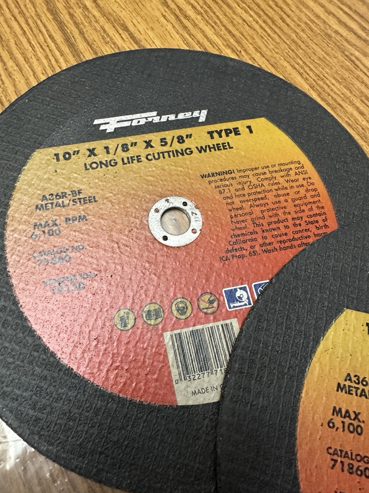 Lot of 2 Forney 71860 Aluminum Oxide 6100 rpm 10″ Dia. Cut-Off Wheel 1/8″ Thick