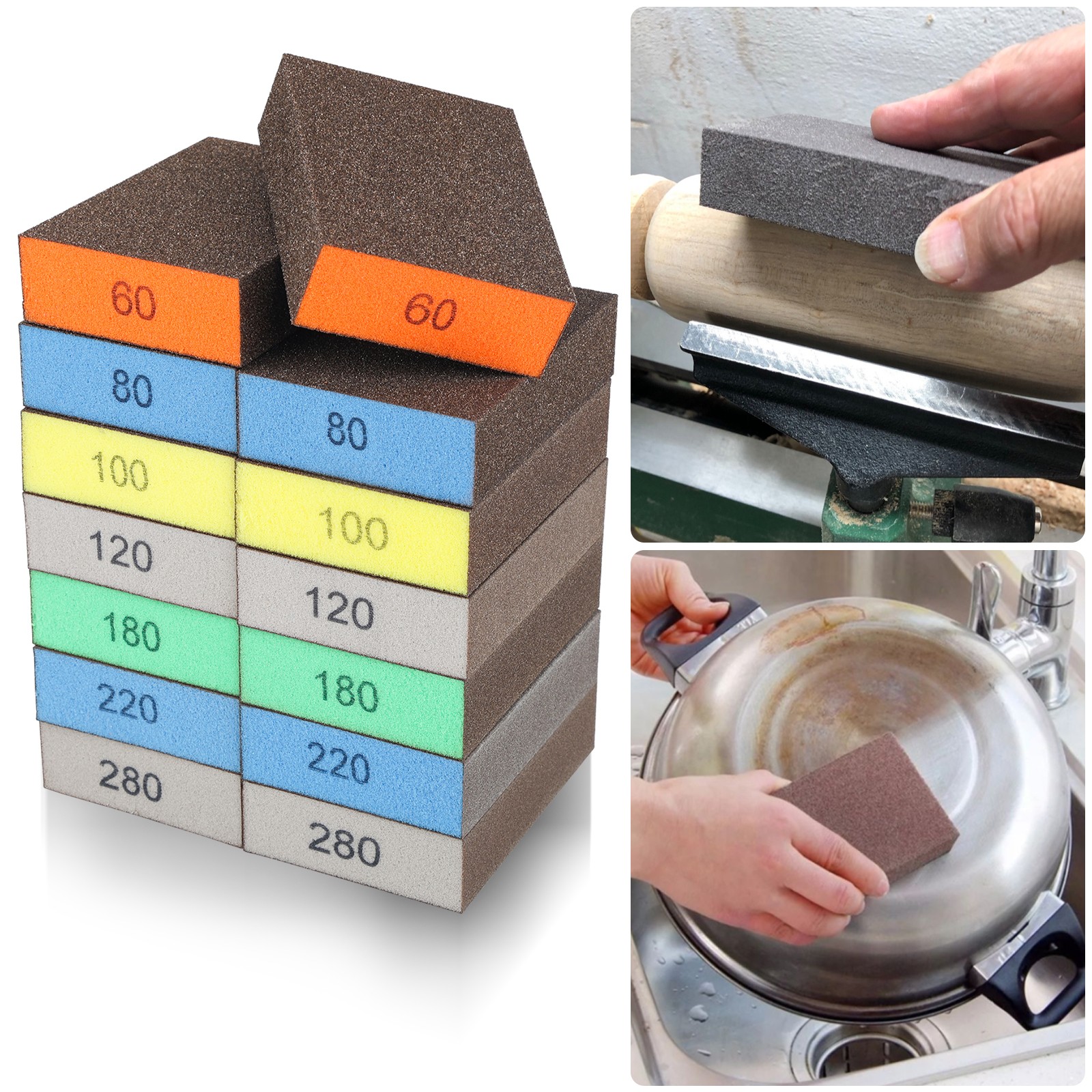 14PCS Sanding Sponge Blocks 60-280 Grit Wet Dry Reusable for Wood Drywall Metal