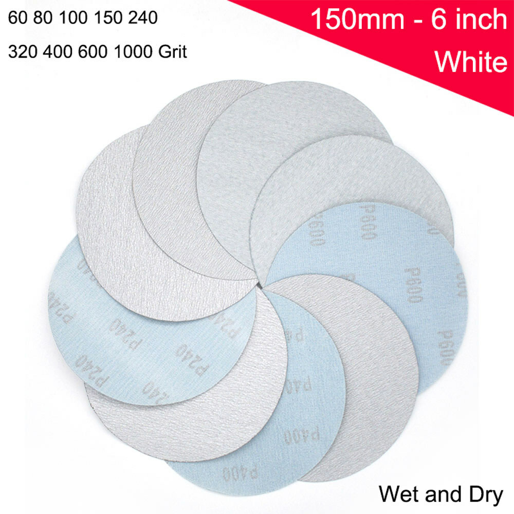 150mm Hook and Loop Sanding Disc Pads 60 – 1000 Grit Orbital White Sandpaper 6 “