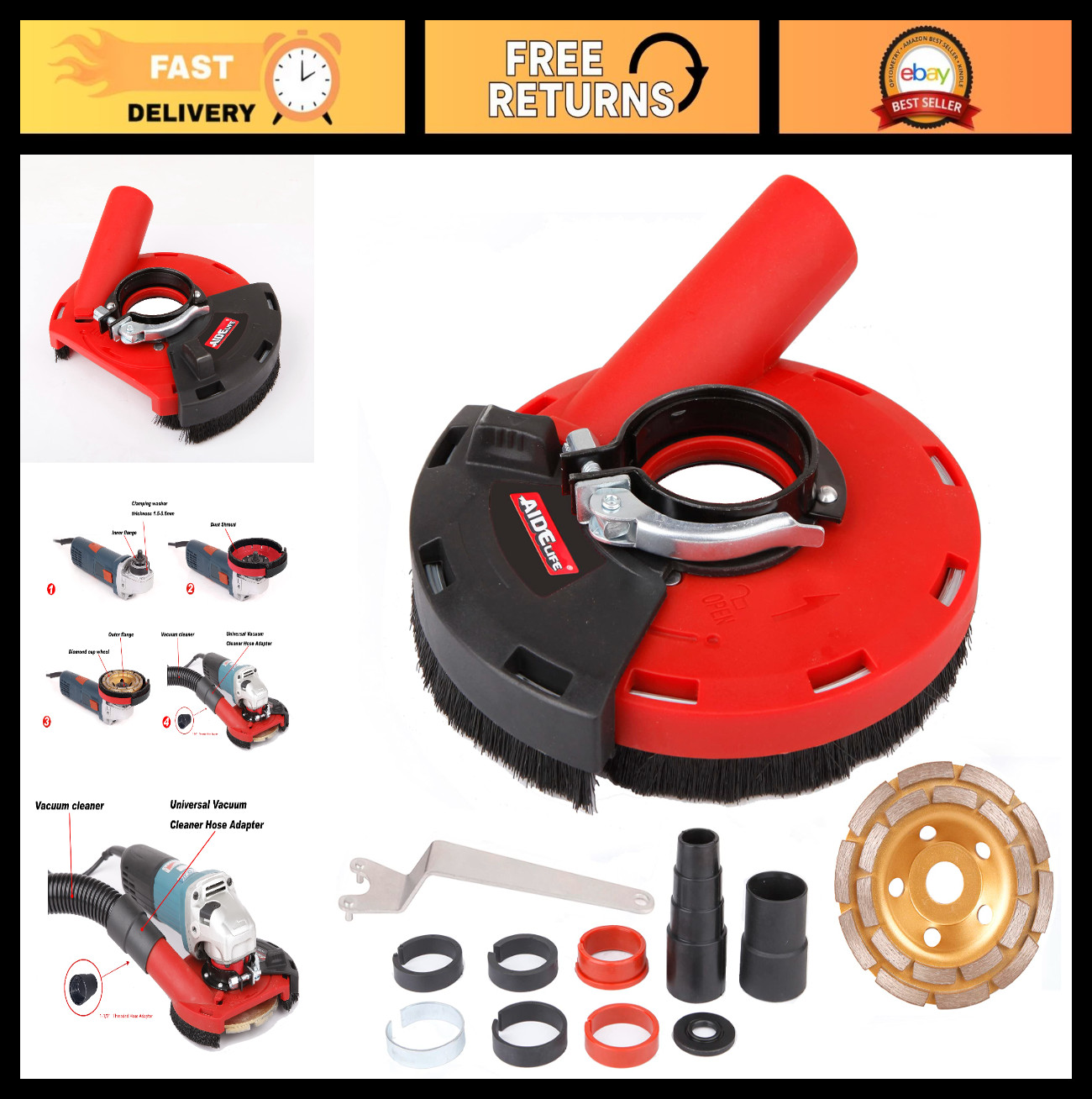 Surface Grinding Dust Shroud for Angle Grinders 115mm/125mm + Diamond Cup Wheel