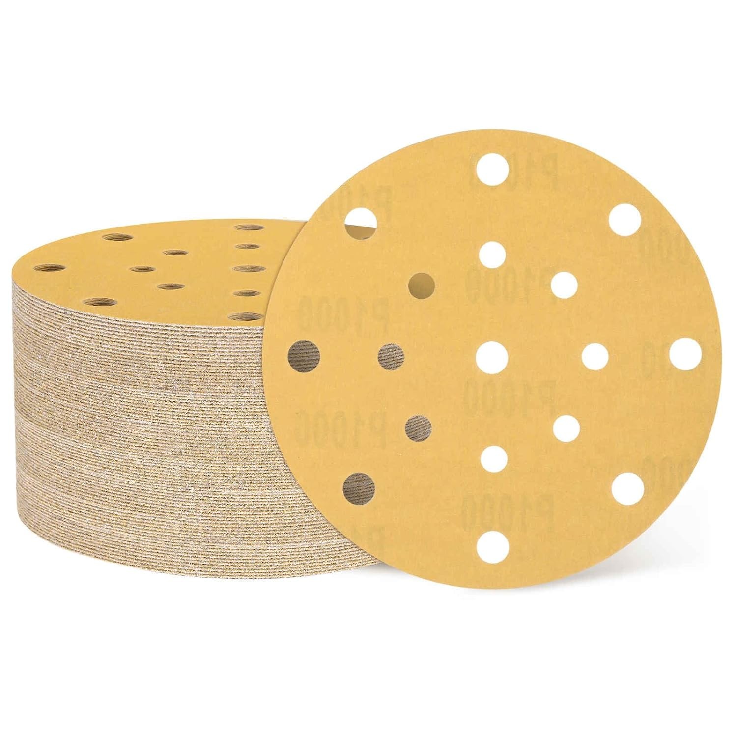 50PCS 6in 17-H Gold Sanding Discs P180 Hook And Loop Random Orbital Sander Paper