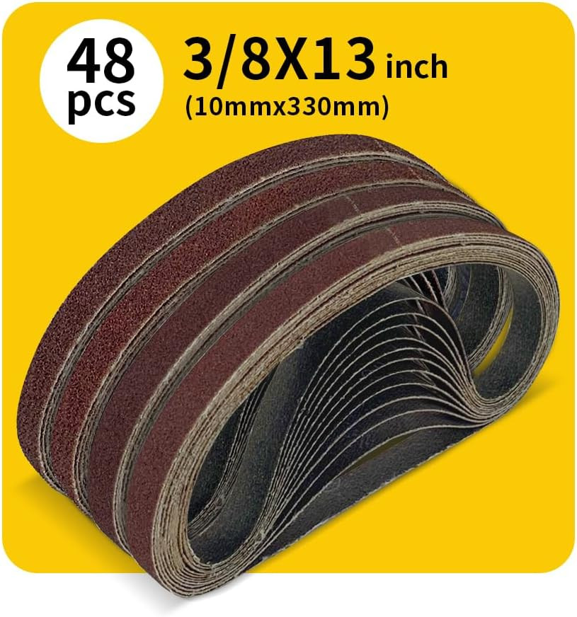 48 Pcs 3/8 X 13 Inch Assorted Aluminum Oxide Belt Sander Sanding Belt – 8 Each o