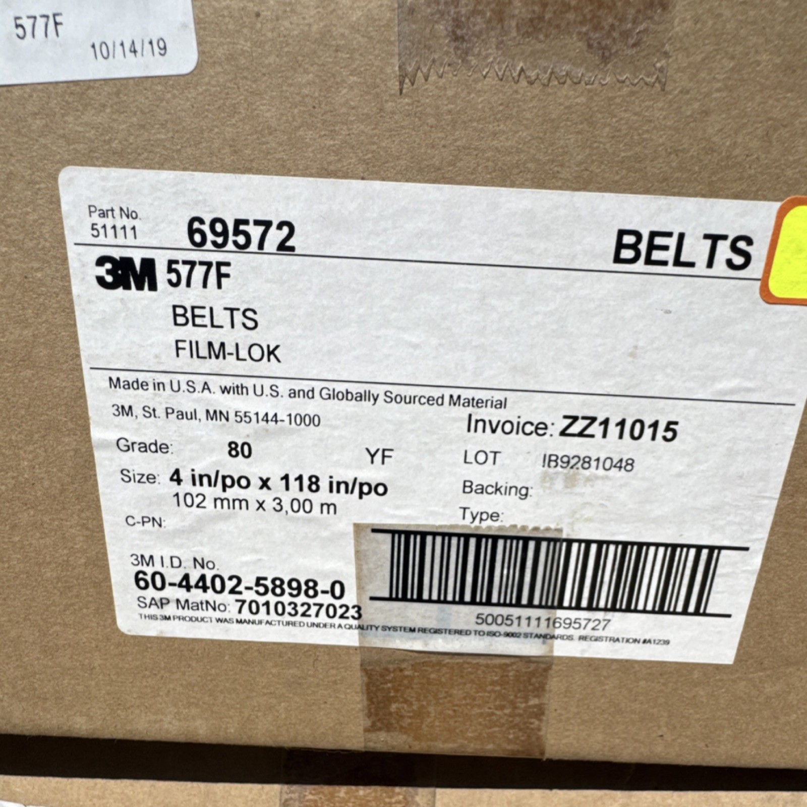 Sanding Belts | 3M 577F – 4×118 Grade 80 Film-Lok 8 Pack NEW