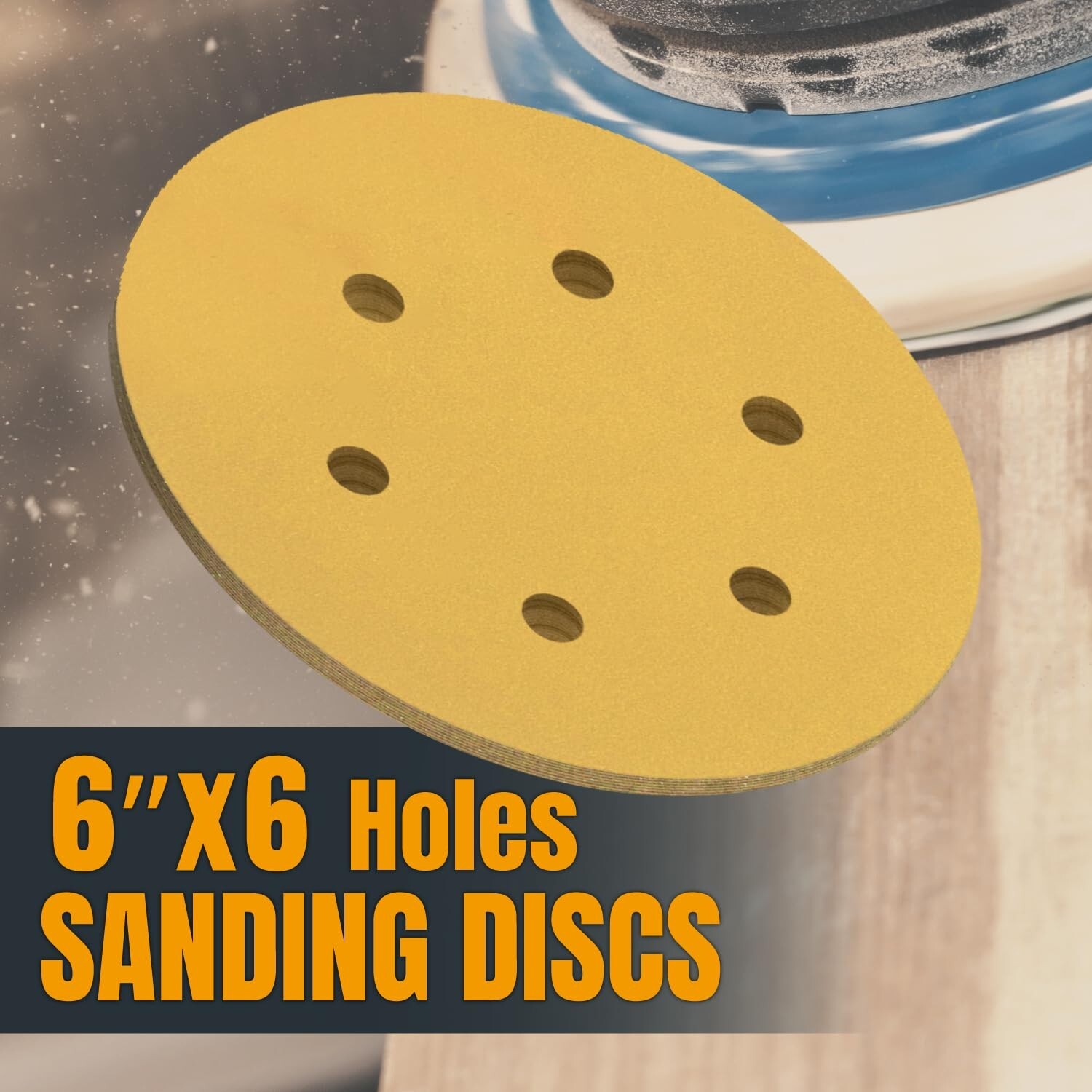 6 Inch 6 Hole Sanding Discs – 60 Grit Sandpaper (100-Pack), 6″ Hook and Loop