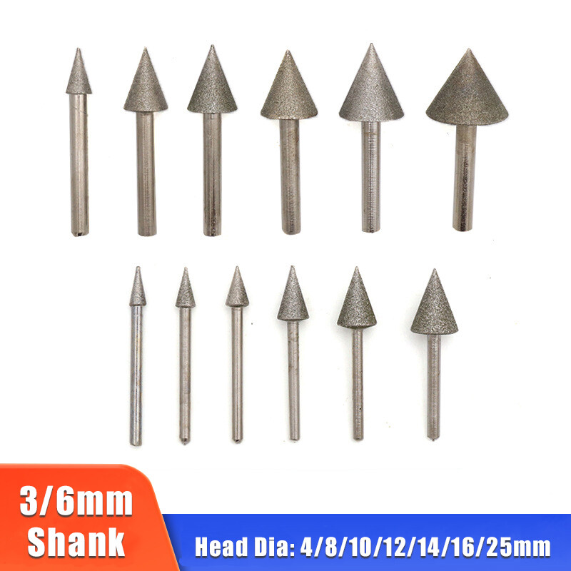 3/6mm Shank Umbrella-shaped Diamond Grinding Head Burr Drill Bit Carving Tools