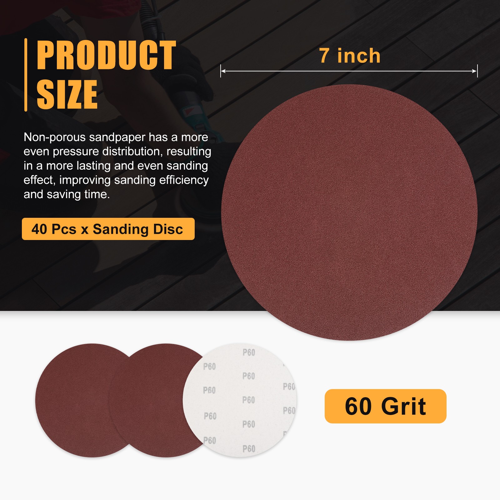 40 Pcs 7 Inch Sanding Disc 60 Grit Round Hook and Loop Sandpaper, Red