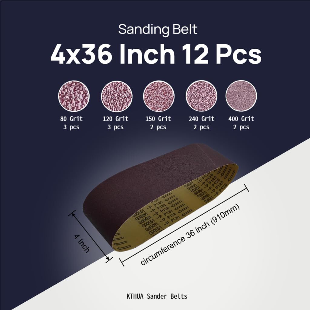 12 Pack 4×36 Inch Sanding Belts Assorted Grits Aluminum Oxide Abrasive Belts