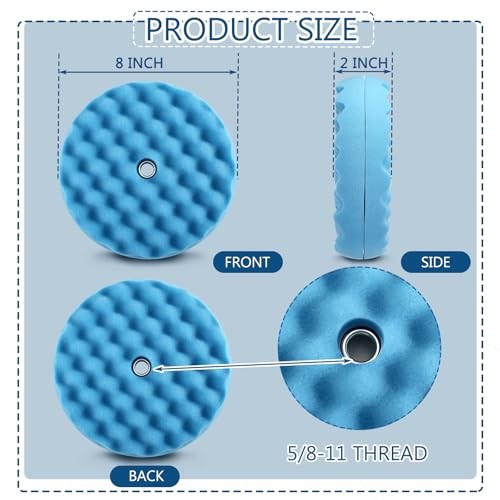 3 Pcs 8 Inch Foam Polishing Pad Double Sided 5/8-11 Thread Waffle Buffing