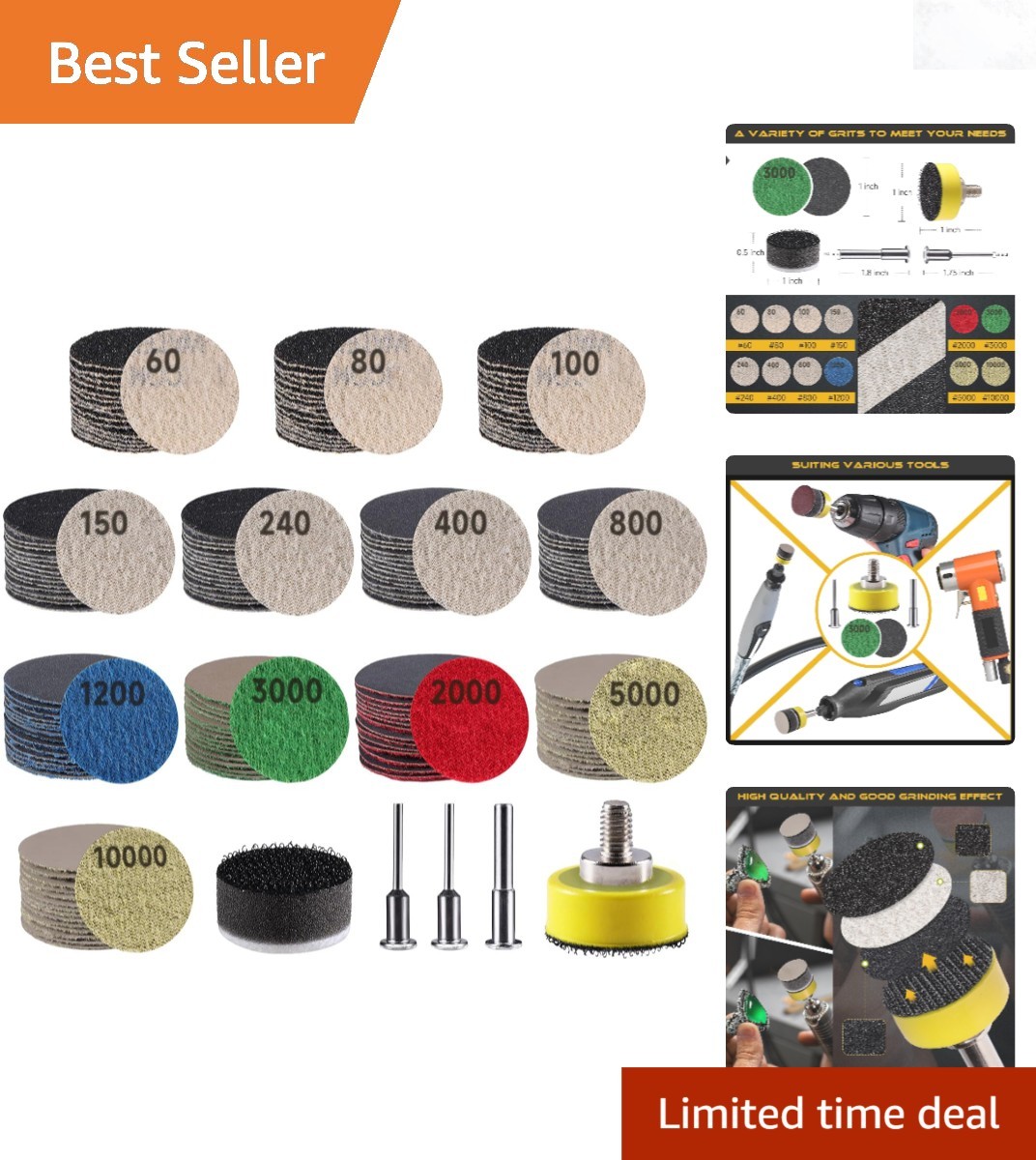 185 Pcs Sanding Discs Set 1 Inch Hook and Loop Wet Dry Grit 60-10000 for Auto…