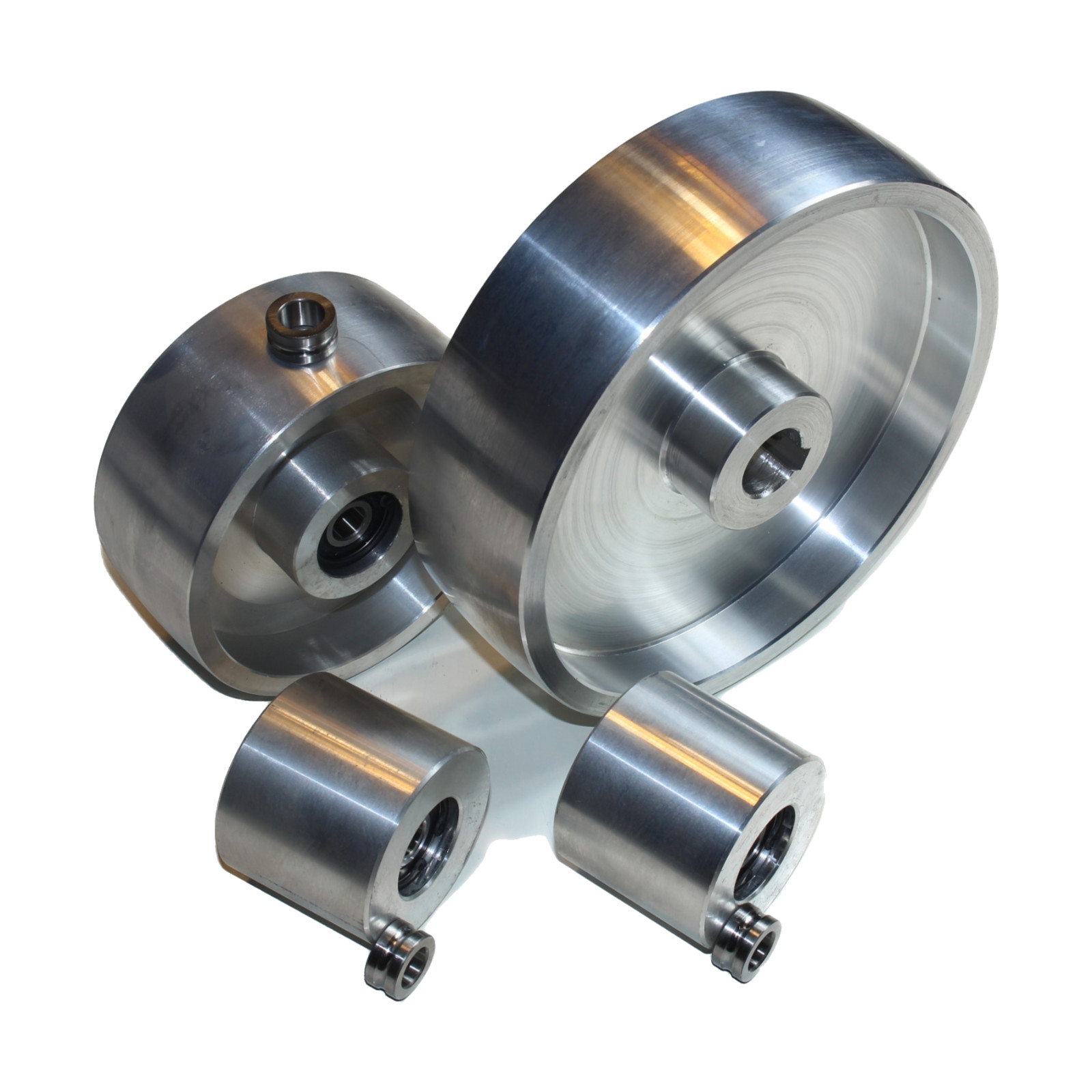 2×72″ Belt Grinder Wheel Set – 7.8″ Drive-5/8″ Shaft – 5.1″ Tracking- 2.5″ Idler