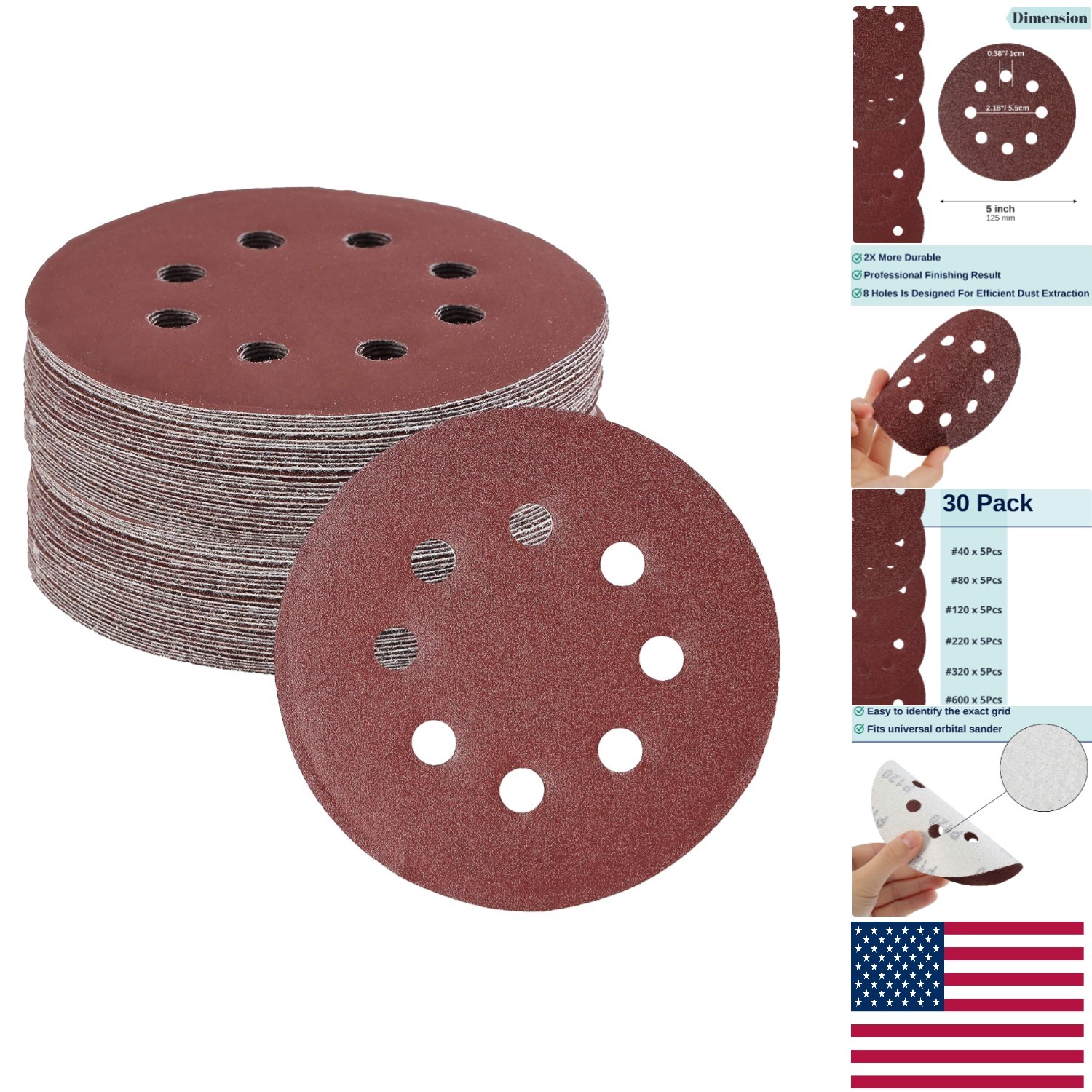 High-Quality 5-Inch Aluminum Oxide Sanding Discs – 30 Count for Smooth Finishing
