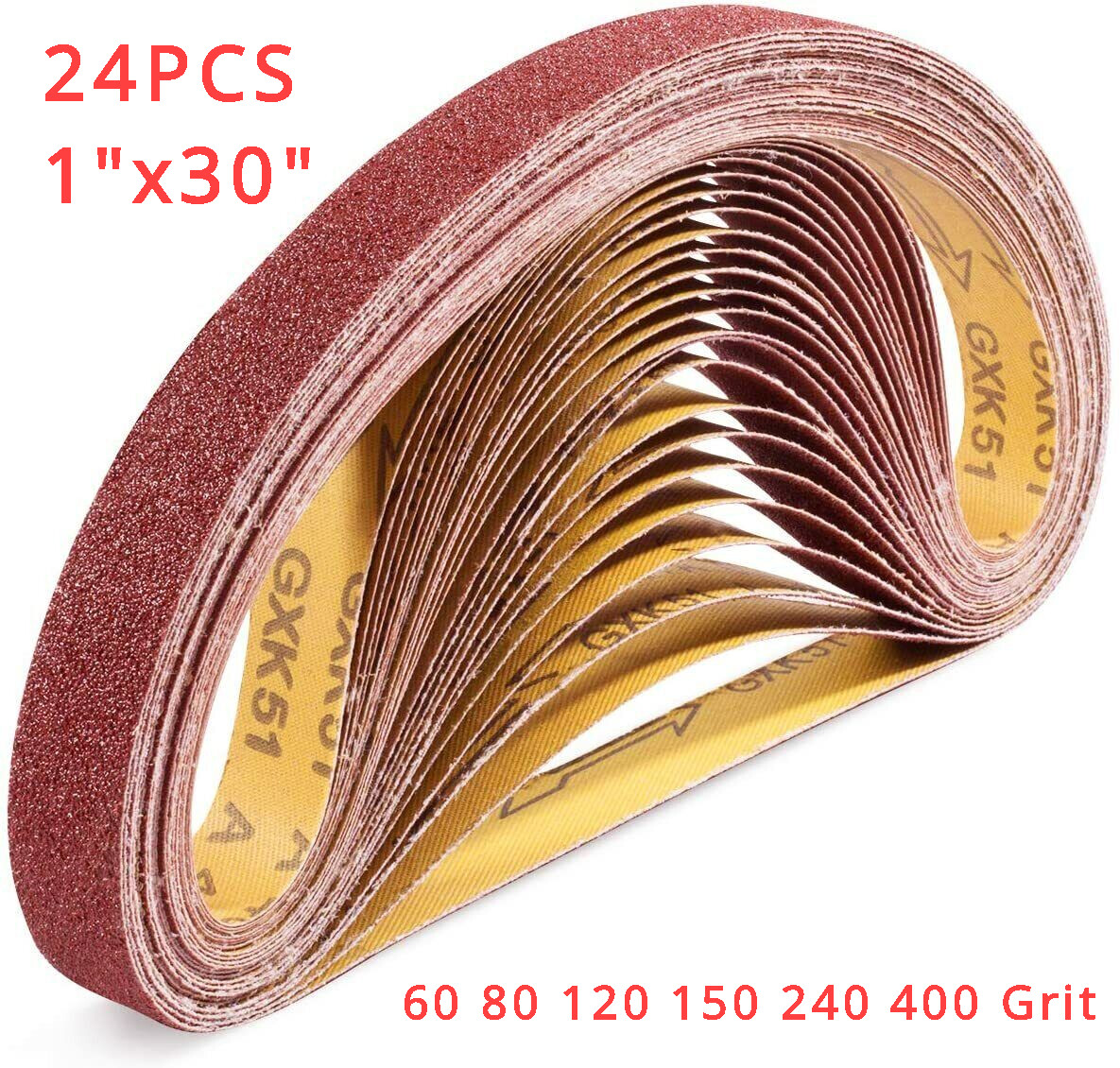 24Pack Premium 1 x 30 in AO Sanding Belts 60/80/120/150/240/400 Assorted Sander