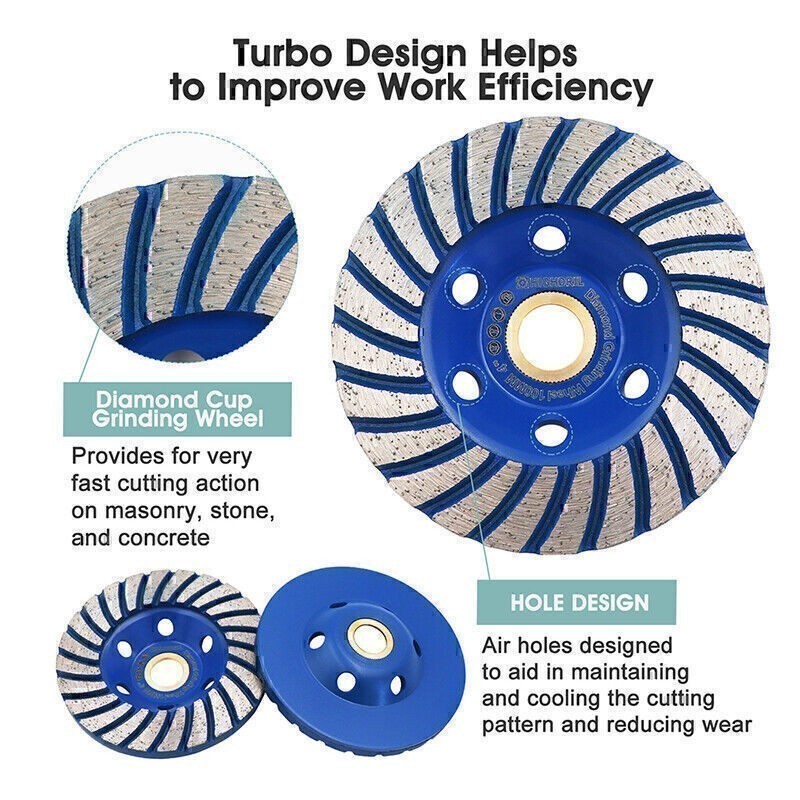 1pc 4/4.5/5/7in Diamond Grinding Wheel Turbo Row Grinding Disc Concrete Masonry