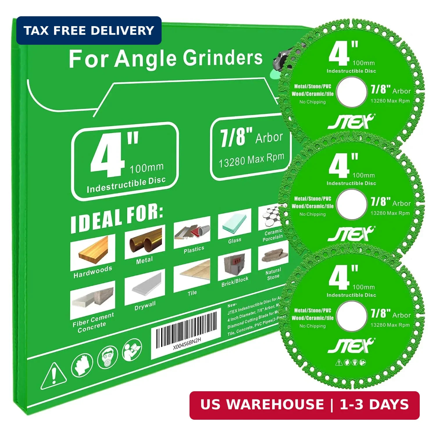 JTEX Indestructible Disc, 4 x 7/8 Inch Multi-Material Diamond Cut Off Disc, All-