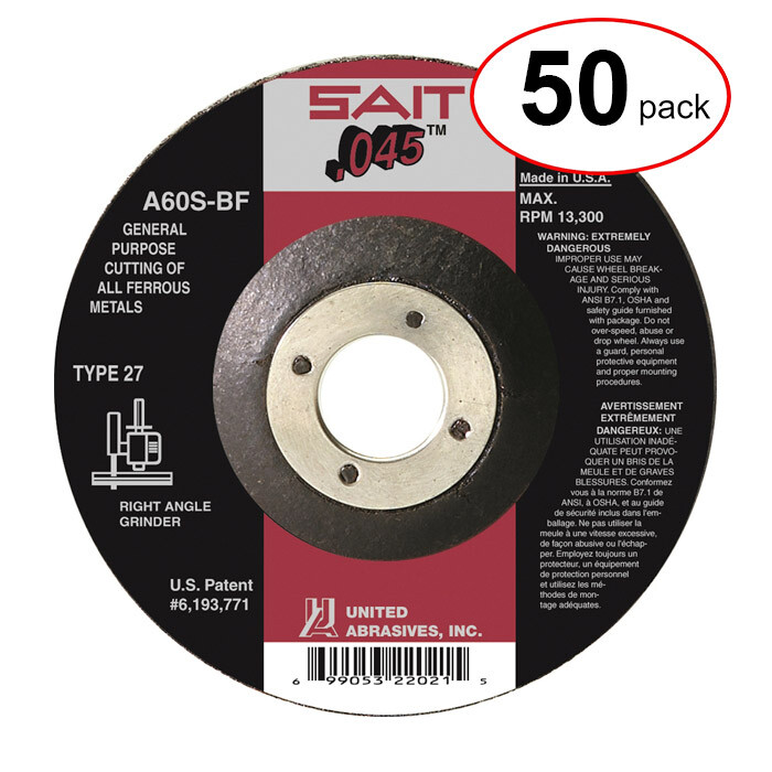 Sait 22021 – 4-1/2″X .045″X 7/8″ Type 27 Cutoff Wheel – (50Pack)