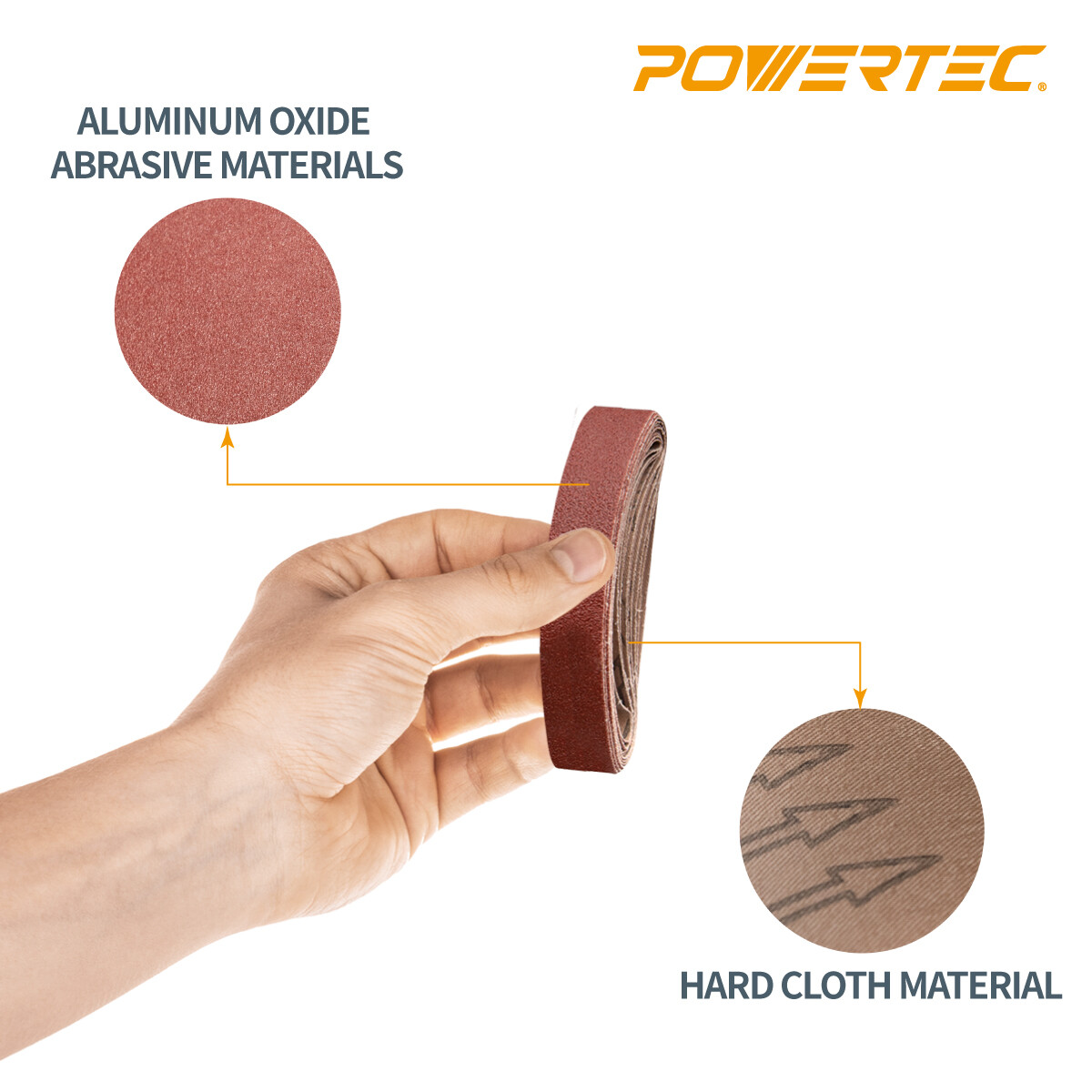 POWERTEC 3/8 x 13″ Sanding Belts 150 Grit 10pcs Aluminum Oxide Sandpaper 401315