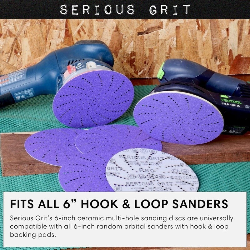 Ceramic Grain Sanding Discs 6 Inch Extra Fine Dust-Free Multi-Hole 40-800 Grit