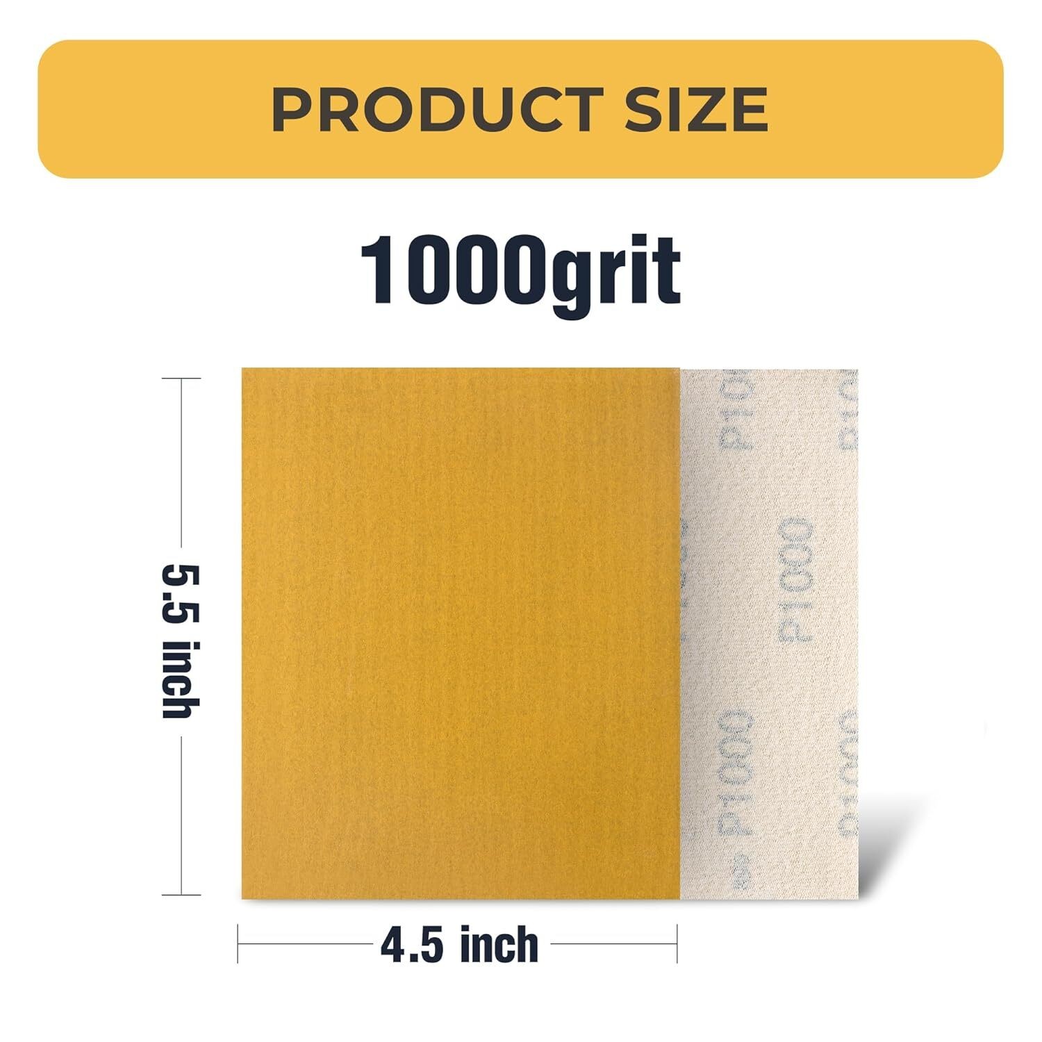 100PCS 4.5X5.5In / 115X140mm 1000 Grit Gold Sanding paper Sheets For Wood&Metal
