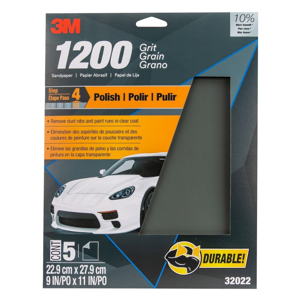 3M 32022 Wetordry Sandpaper 1200 Grit 9 x 11 Inch Waterproof 5 Sheet Pack