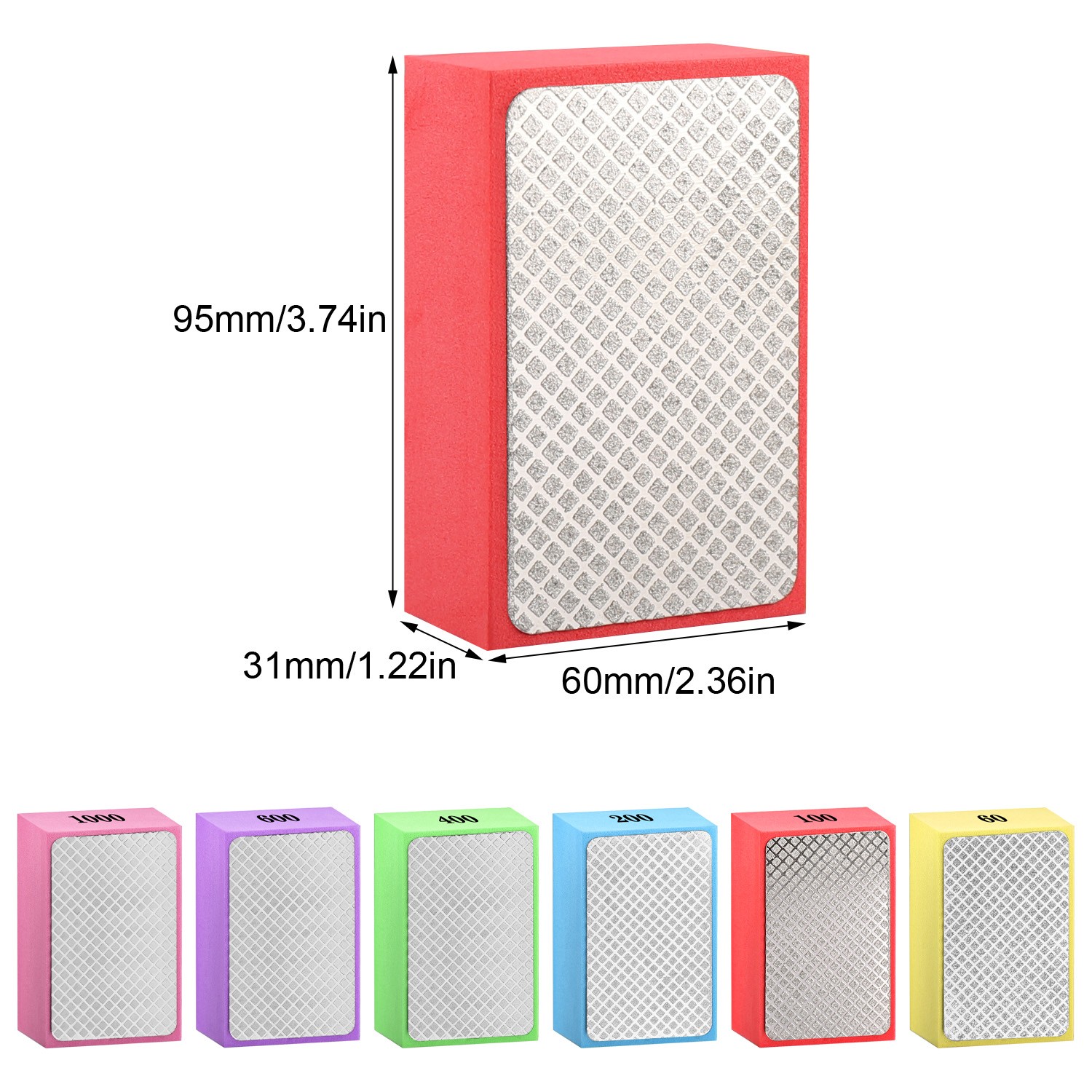 6Pcs Hand Diamond Polishing Pads Sanding Blocks Set Grit 60/100/200/400/600/1000