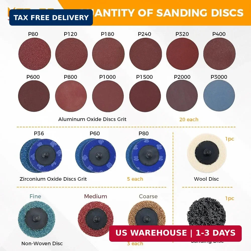 270Pcs 2″ Quick Change Sanding Disc Kit with 1/8″&1/4″ Shank Backer Plate | 36-3