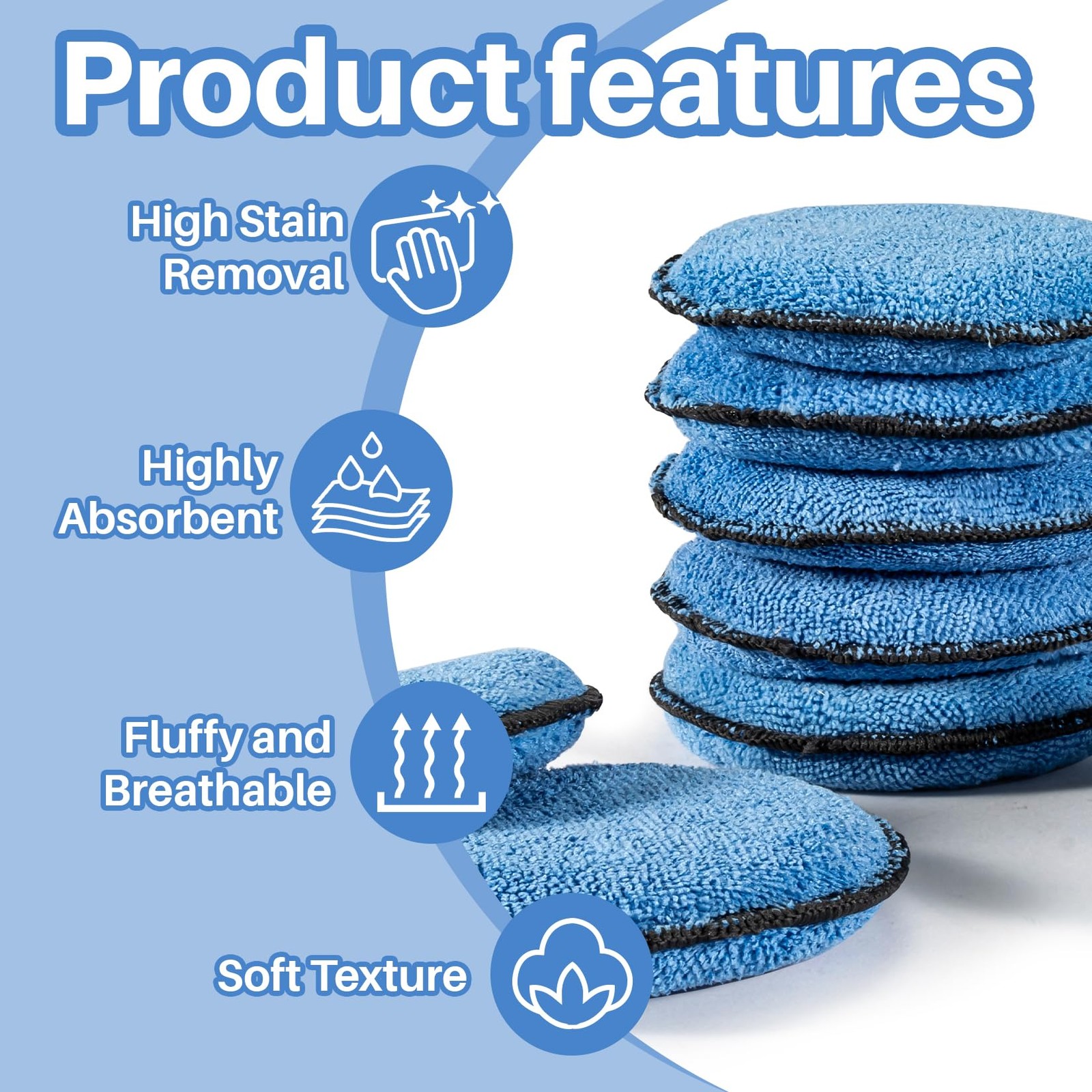 Sukh 12 Pack Microfiber Foam Car Wax Applicator Pad – 12pcs, Blue