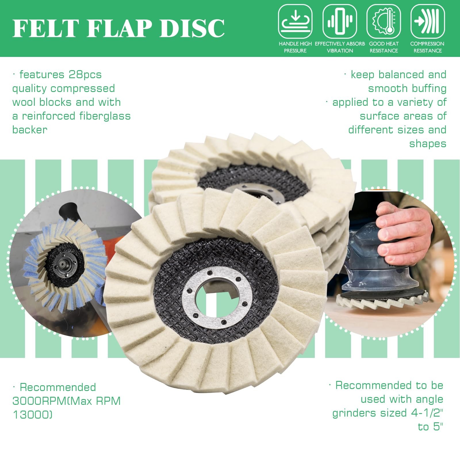 11Pcs Wool Buffing Polishing Wheel Set Contains 4-1/2 x 7/8 Inch Arbor Buffin…
