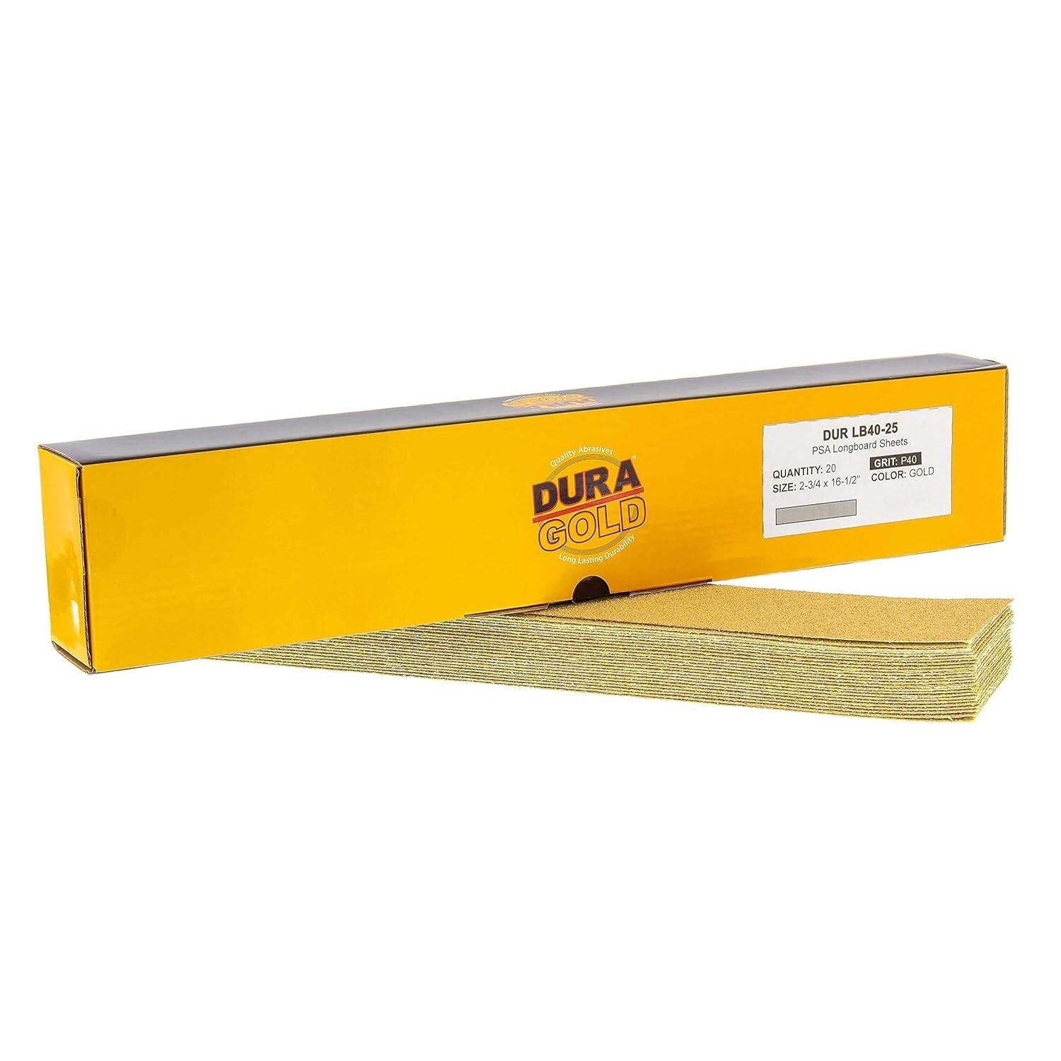 Premium 40 Grit Gold Pre-Cut PSA Longboard Sandpaper Sheets, Box of 20, 2-3/4…