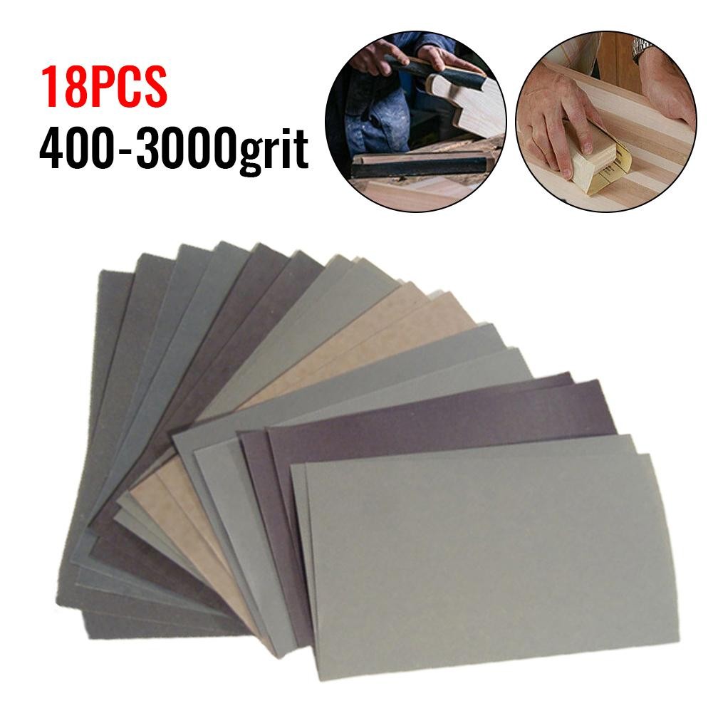 18PCS Sandpaper Set 400-3000 Grit Wet Dry Abrasive Polishing Sheets