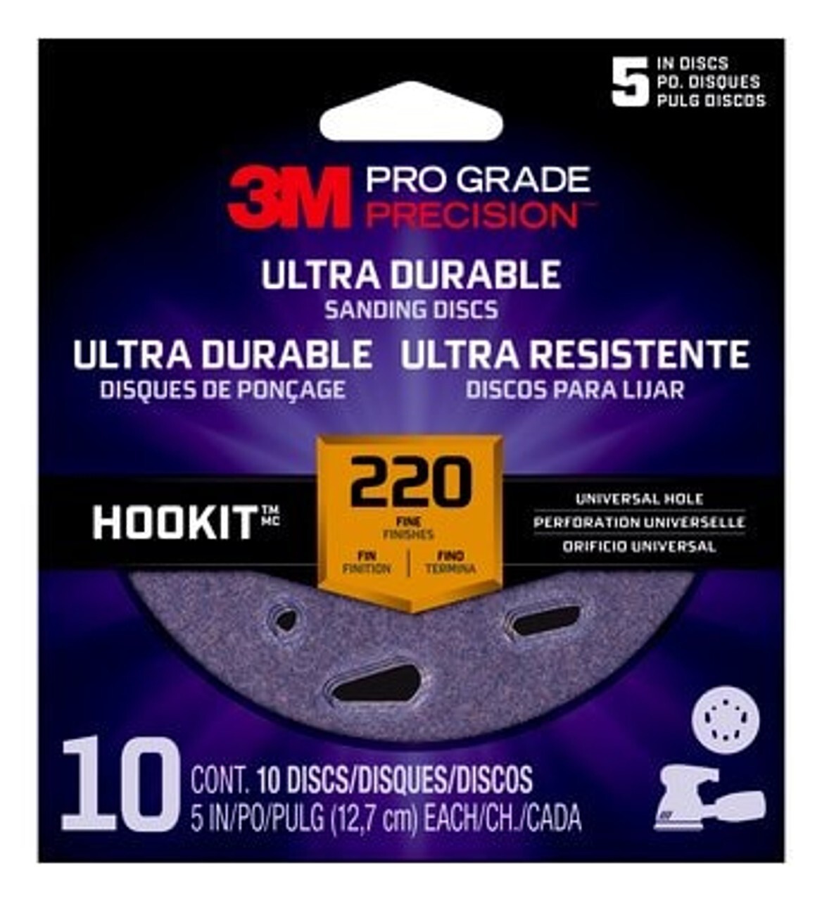 3M Pro Grade Ultra Durable Sanding Hookit 220 Fine Finishes 5” Discs 1 Pack