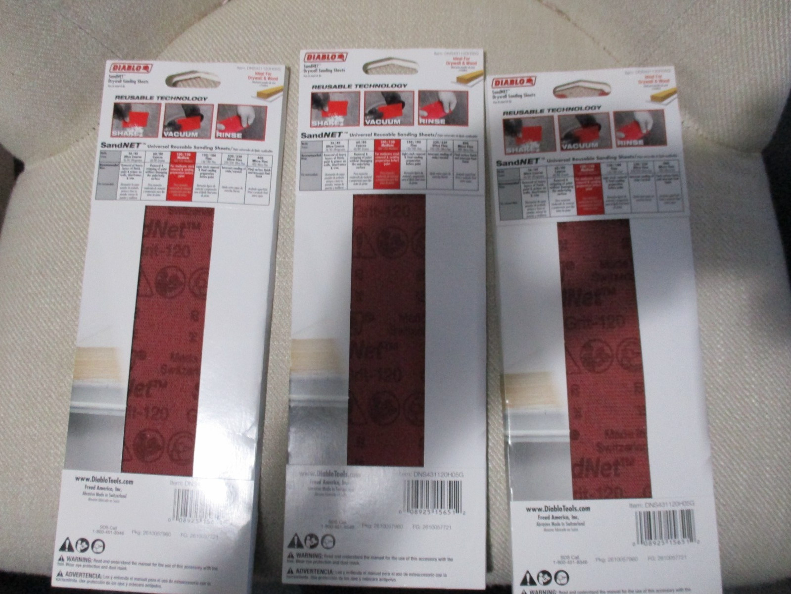 3 pk 15 Sheets Diablo Drywall Sanding SandNet Medium 120 Grit 11 1/4″ x 4 3/16″