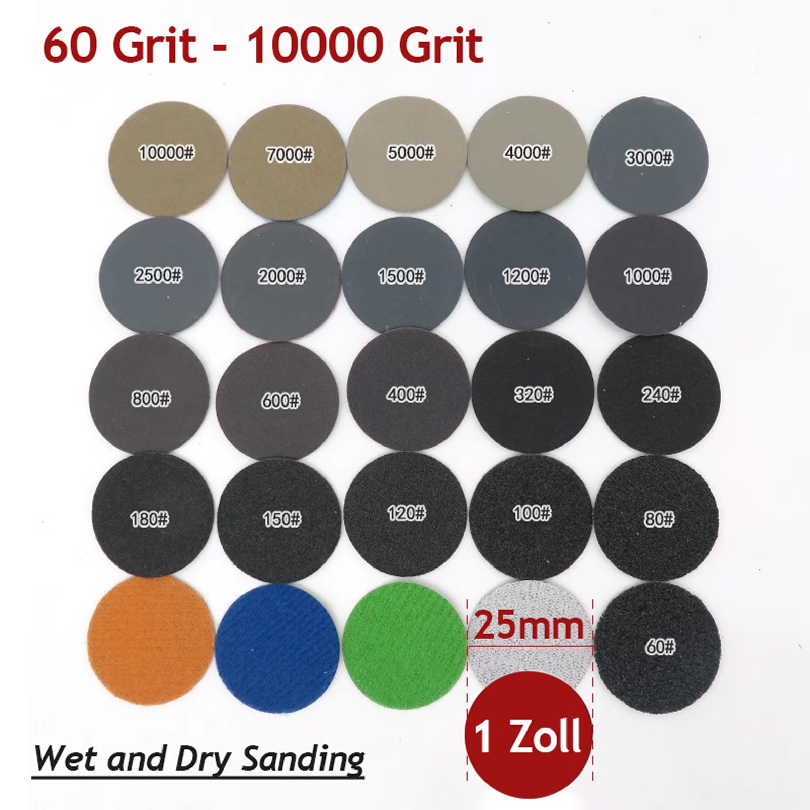 Wet Dry Sandpaper 60 to 10000 Grit Assortment 1” Abrasive Paper Sheet Sanding