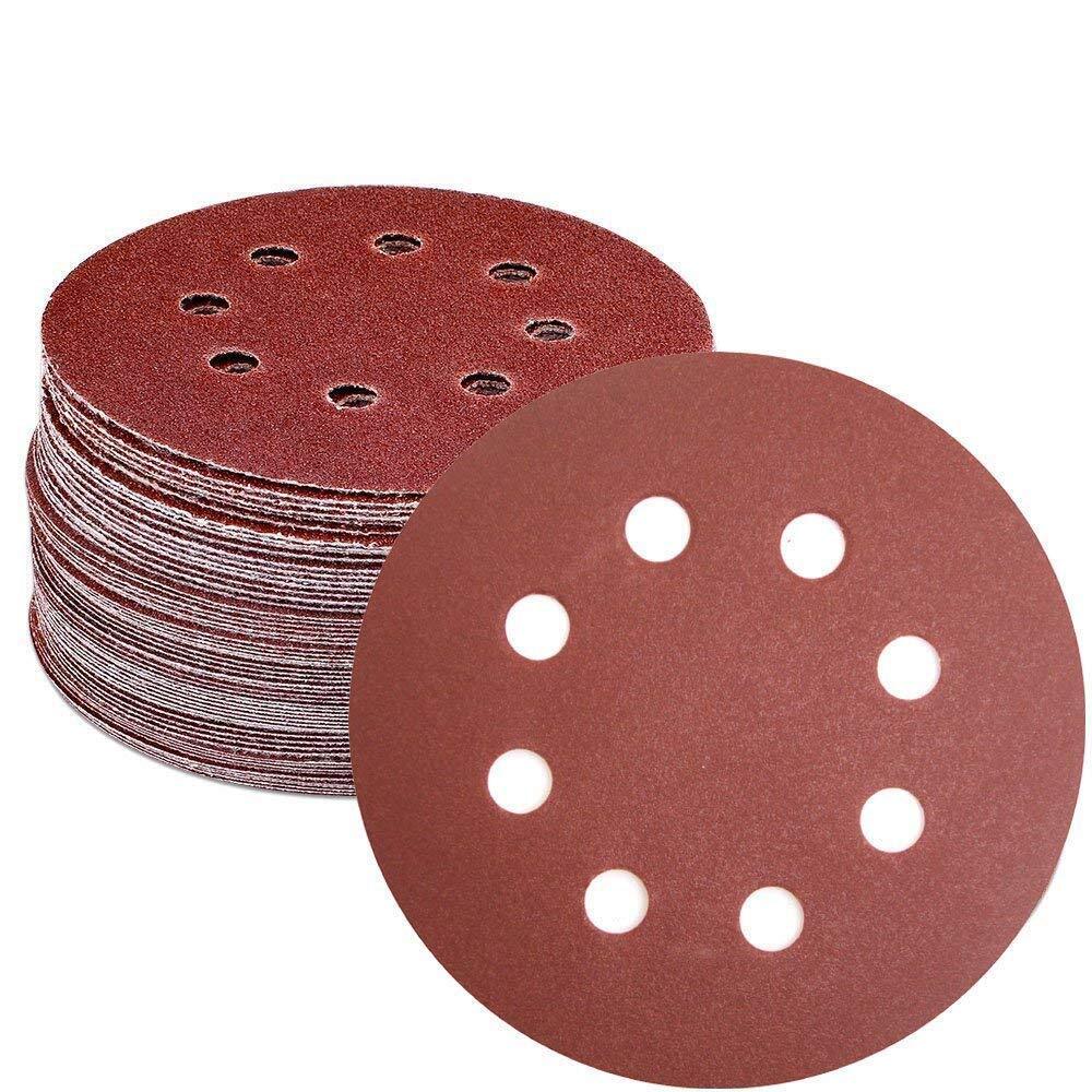 50PCS 5 Inch 125mmOrbital Sanderpaper Hook and Loop Sanding Disc 800 Grit 8 Hole