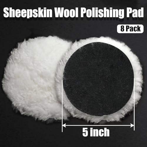 Wool Polishing Pades, 8 Pcs | Soft Sheepskin Buffing Pads, Hook and Loop 5 Inch