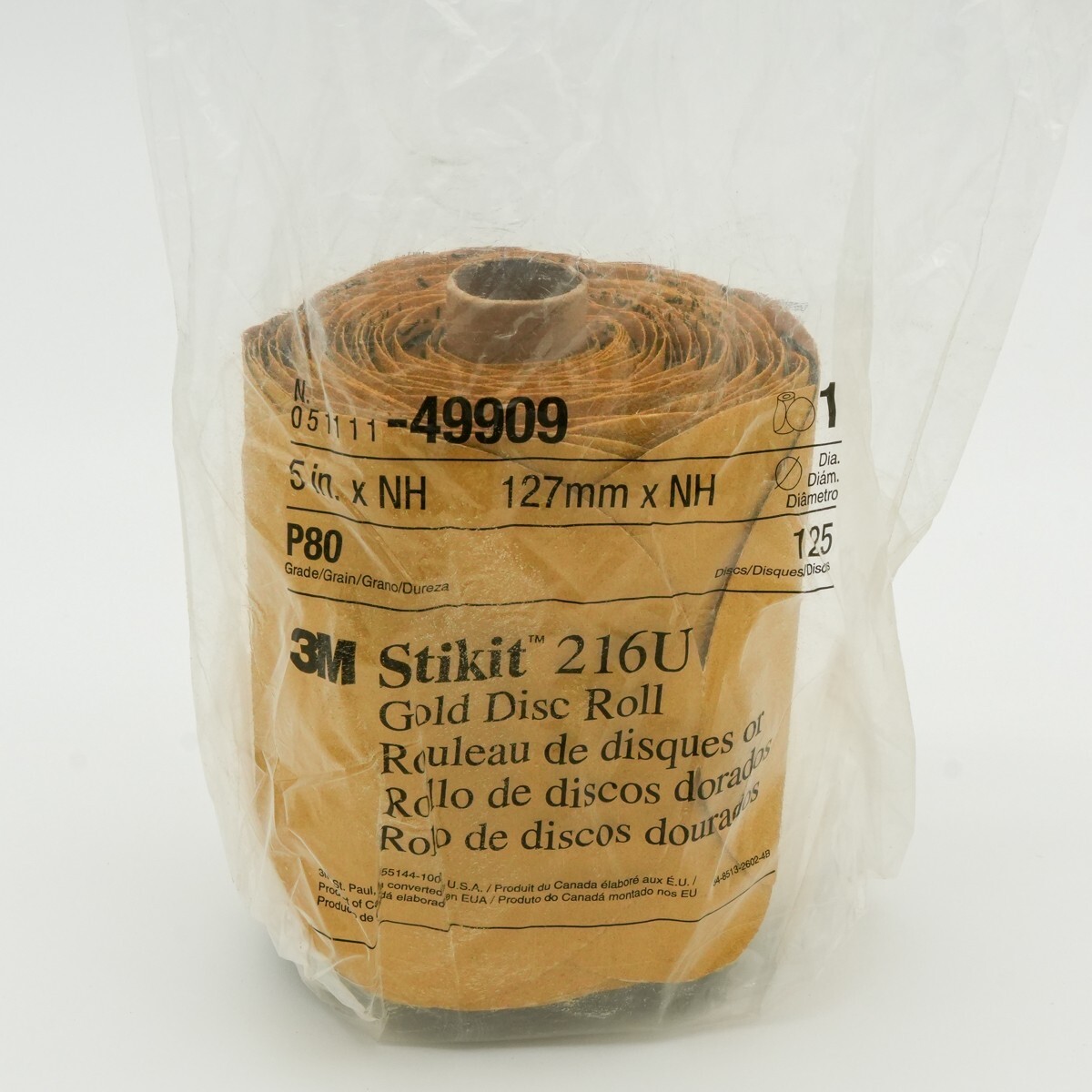 3M Sanding Discs, 80 Grit, 5″ diameter, (x125), 255l Stikit, Gold Film, #49909