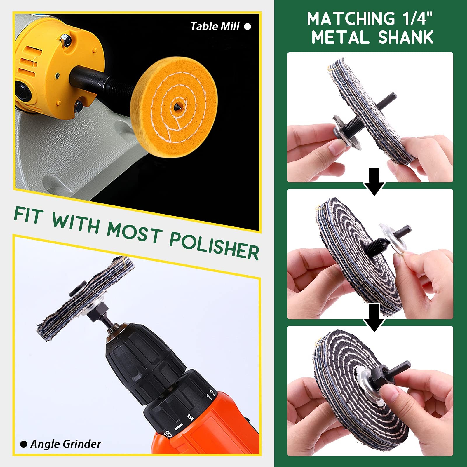 8 Pcs 4 Inch Buffing Polishing Wheel Kit with 1/2″ Arbor Hole