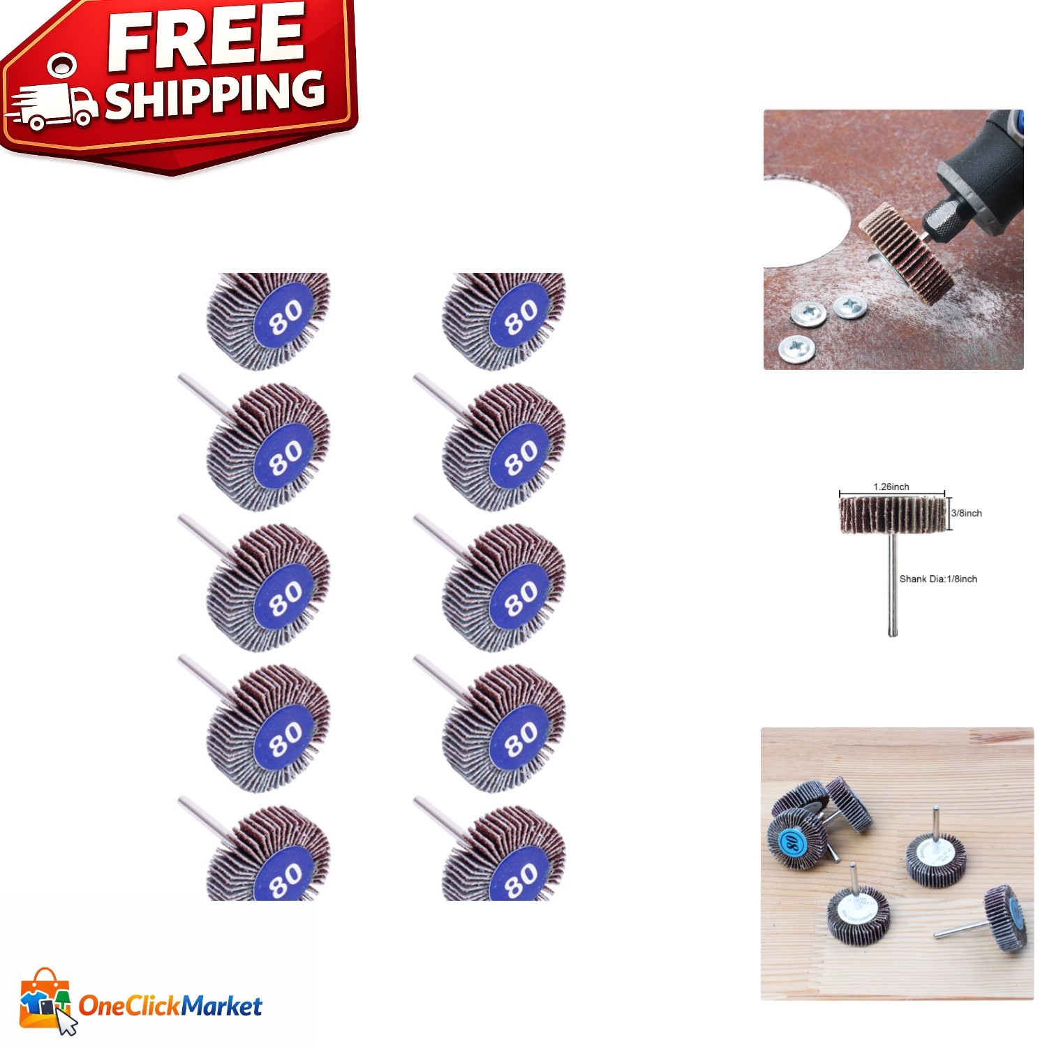 Universal 1/8 Inch Shank Abrasive Flap Wheel Set – 10 Pack for Various Tools