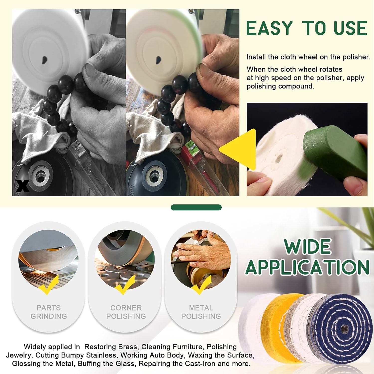 8 Pcs 3 Inches Buffing Polishing Wheel Kit 3 pcs Polish Compound, Soft/Fine/Med