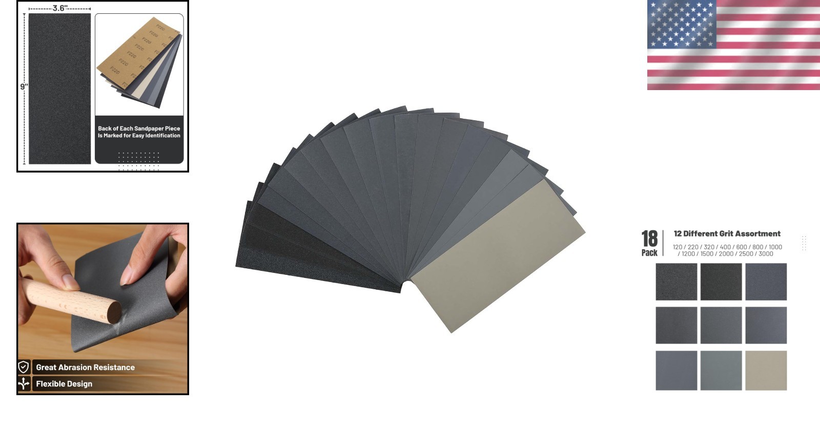 Durable 18 Count Sandpaper Set – Perfect for Wood, Metal, and Automotive Jobs