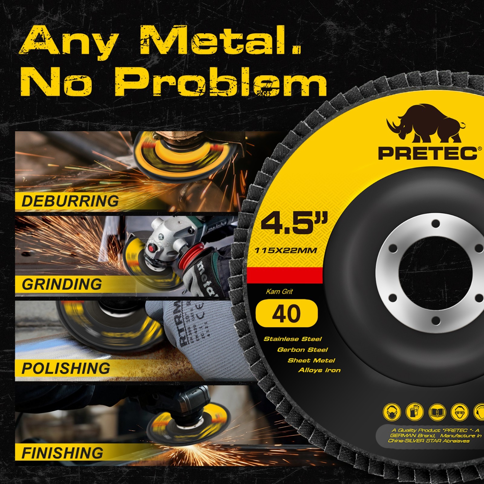 4-1/2″ Zirconia Sanding Flap Discs 40 60 80 120 Grit 4.5″ x 7/8″ Grinding Wheels