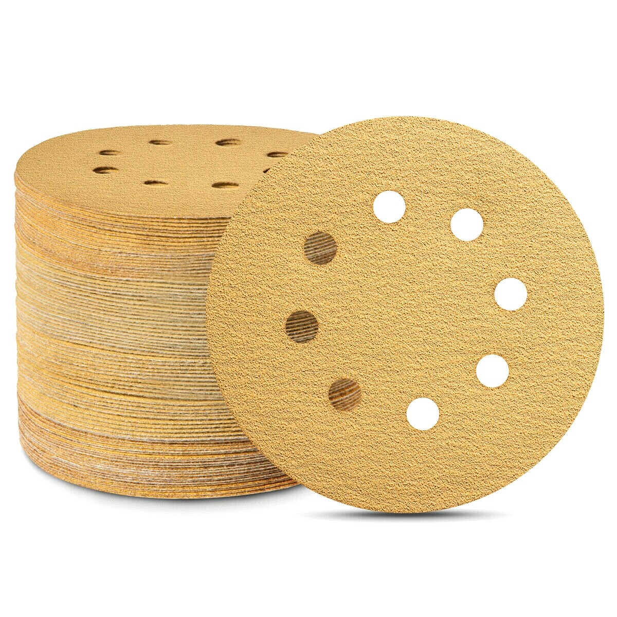 105PCS 5 in 60 80 120 150 220 320 400 Grit Gold Sanding Discs 8-Hole Hook Loop