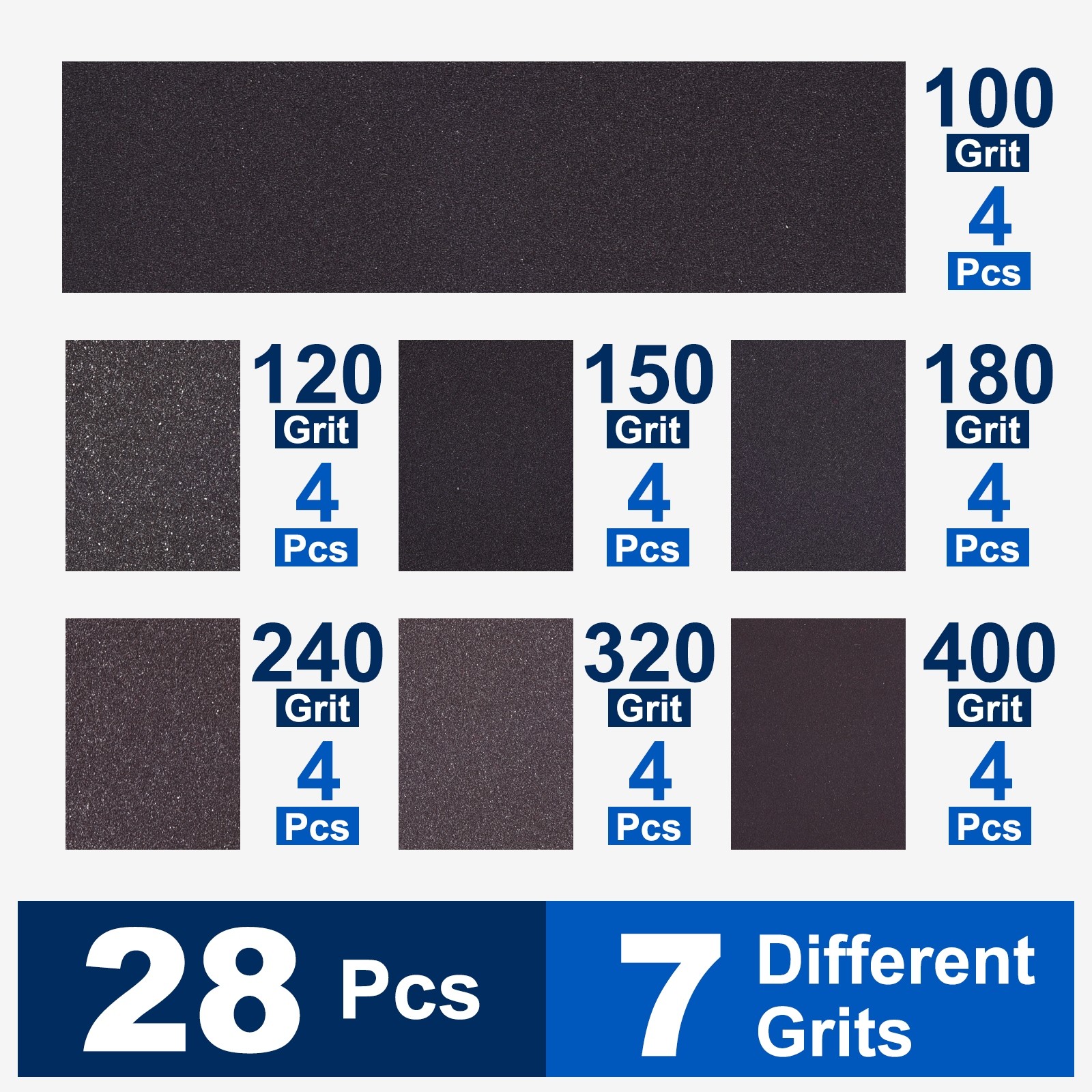 28 Pcs 100-400 Grit 4 x 2.8 Inch Hook & Loop Foam Sanding Blocks, Black