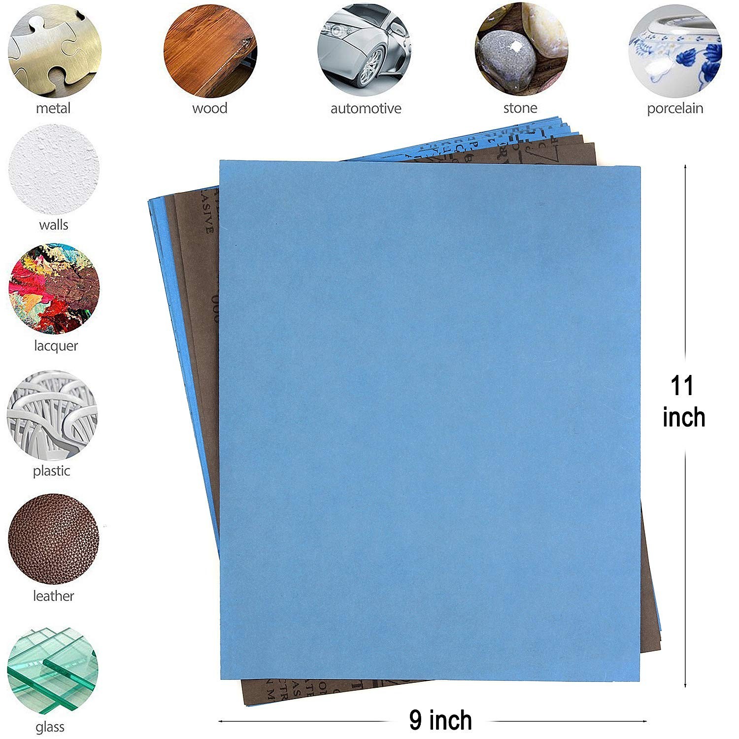 9X11 Inch 10 Sheets Sandpaper, Wet or Dry 7000-15000 Grit 5 Assortment Sand Pape