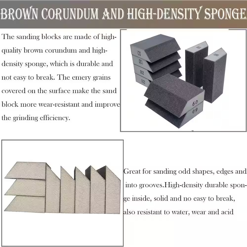 8-Pack Assorted Grit Sanding Sponge Kit-60/80/120/220 Coarse to Fine, Washable &