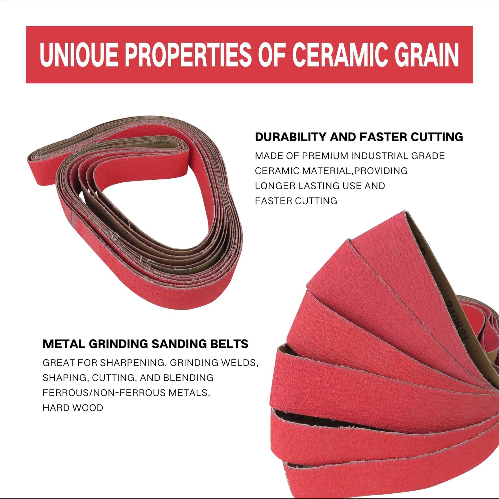 6 Pack 2 x 72 inch Metal Grinding Belts Ceramic Sand Belts 36/40/60/80/100/12…